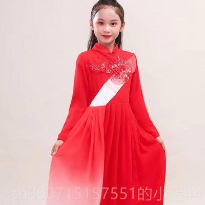 正品爱新儿童合唱中唱小女生国主题型演演讲朗诵表演服装