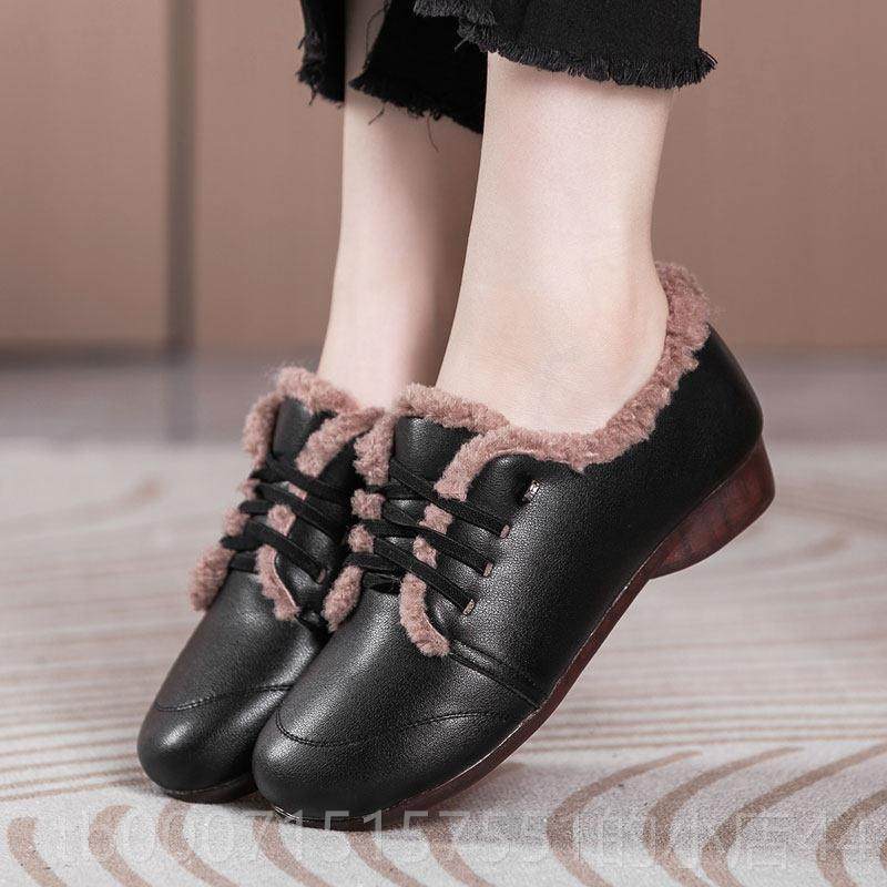 正品加绒真皮毛毛女防滑雪地棉鞋底豆豆鞋冬款大鞋码中老软单年妈,女鞋,棉鞋,淘宝优惠券,粉丝福利购,淘宝优惠卷