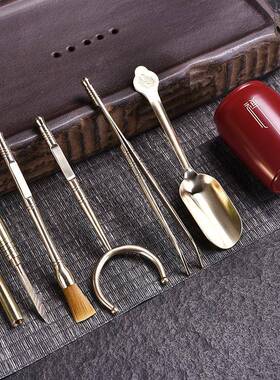 6彩漆黄铜茶道六君套35383装泡茶具功夫茶具配件君子茶子刀茶夹茶