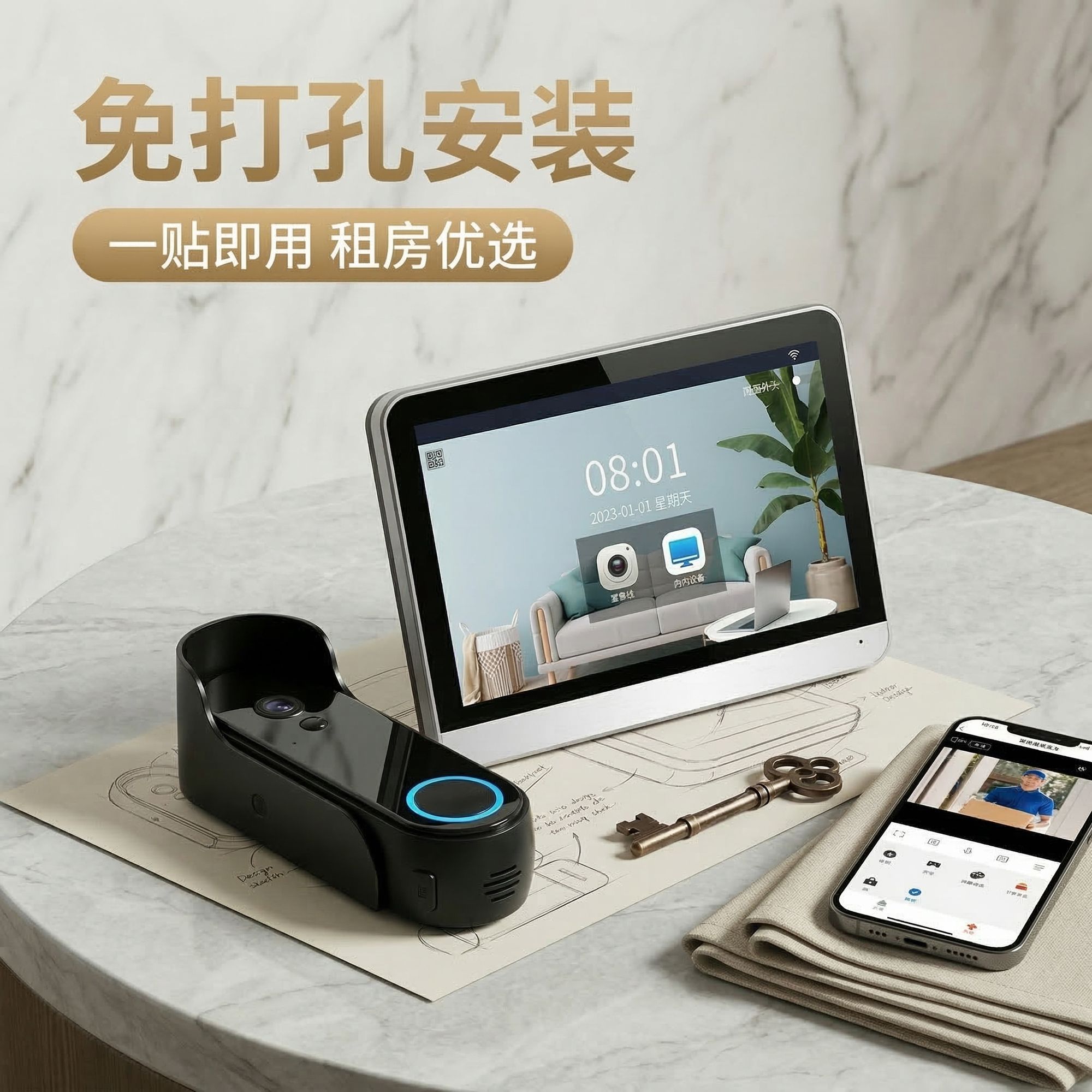 家用可视门铃免布线免打孔别墅无线WiFi手机远程高清夜视移动侦测