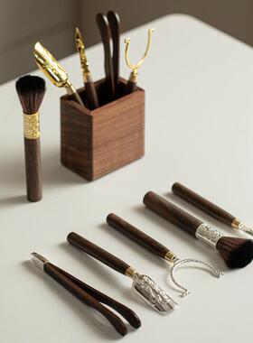 胡桃木具六君子套装黄铜黑檀木功夫配茶茶茶道78204艺件茶夹茶勺