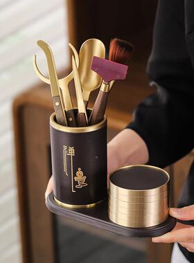 档电木茶道六君高29936杯垫套组泡茶工具大全黄铜茶杯托功子夫具