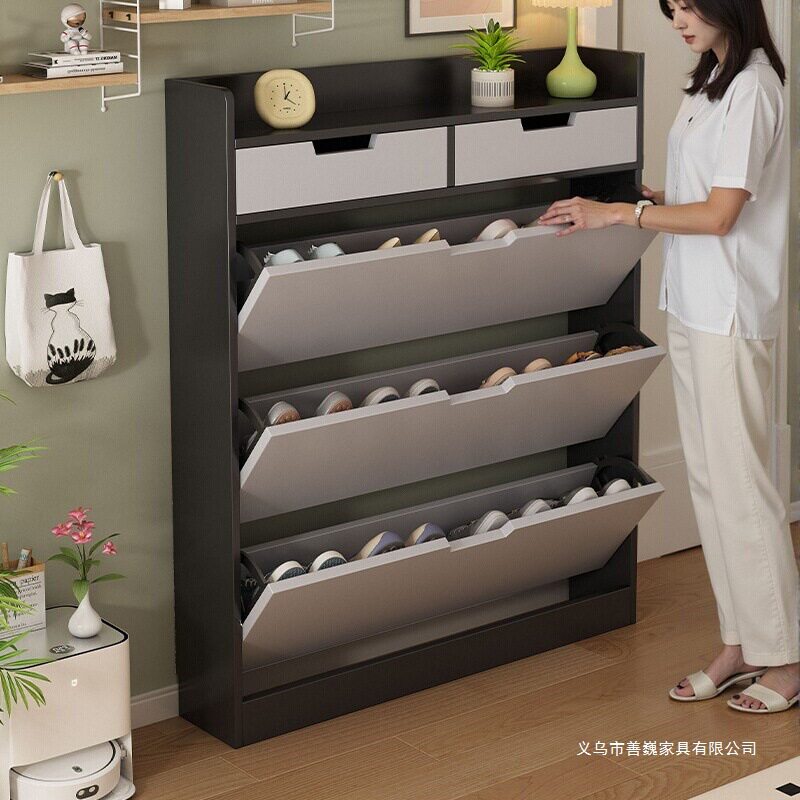 靠墙环保室内翻斗鞋柜实木玄关柜一体入户门生态板收纳家用鞋架