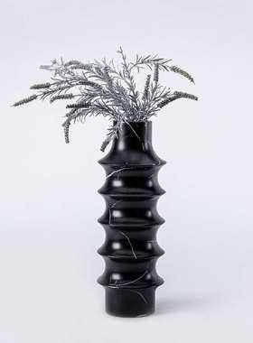 创意黑色环绕干花花器摆件 大理石纹树脂工艺品摆件 边柜组合配饰