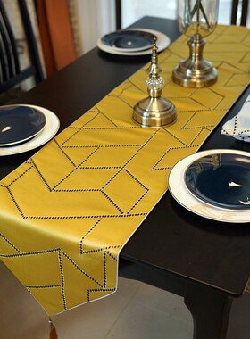 轻奢桌旗橙色高档床旗样板间床尾巾床头柜电视柜盖布茶几玄关桌布