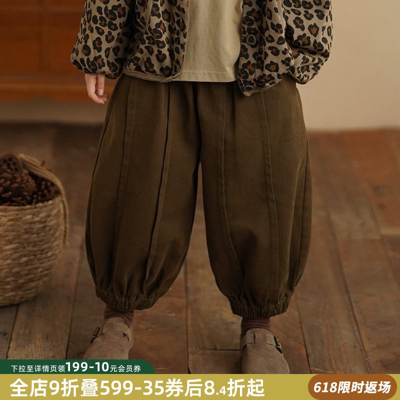 砚台家童装森系儿童灯笼裤2025春季新款女童绿色休闲裤纯棉束脚裤图片