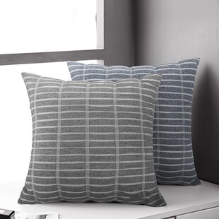日式纯棉条纹抱枕套不含芯45x45cm简约客厅卧室轻奢方形靠垫套