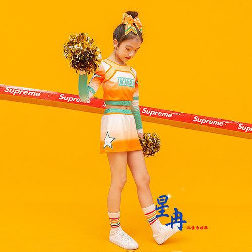 新款啦啦队舞蹈服装儿童男女长袖