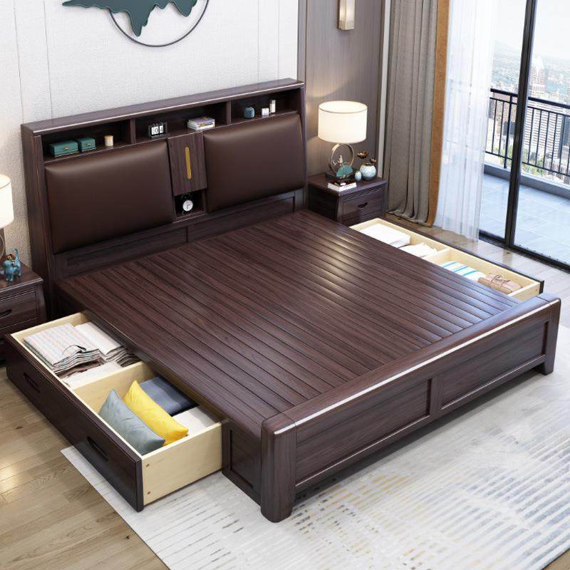 木中8式胡桃床卧室实家具026实木双人床现代简约主卧1木.米1.5米