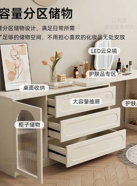 化妆台型卧室奶风网红梳妆台斗柜一体书油桌QME化小妆桌收超薄纳