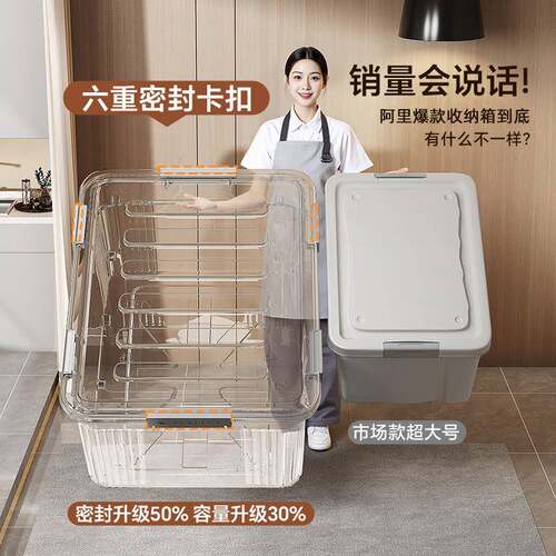 收纳箱透明收纳家用大容量超料大衣服具杂物加厚带盖塑整箱理储物