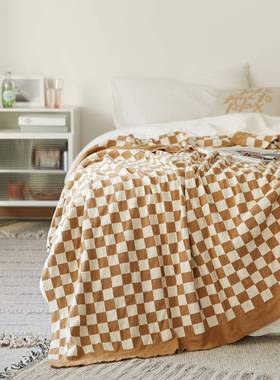 瑞景纺织毯棋格针织沙发毯盖毯盘软装72811配毛毯搭毛米兰格