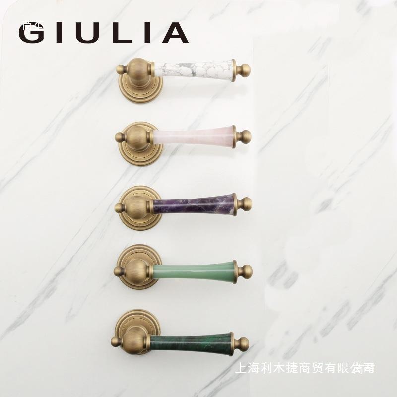 室GIULI吸A紫粉绿水晶白见描述绿大理石法门式静音磁卧锁复古黄双