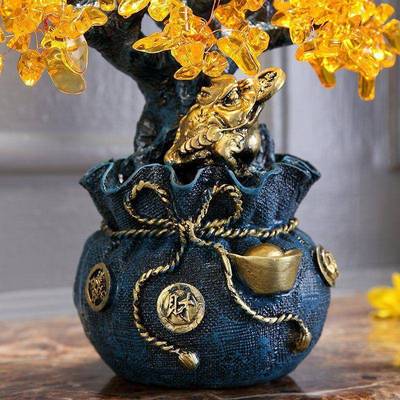 黄水晶财树摆件发摇意钱树家居财客厅酒柜装饰品小摆FDV设创工艺