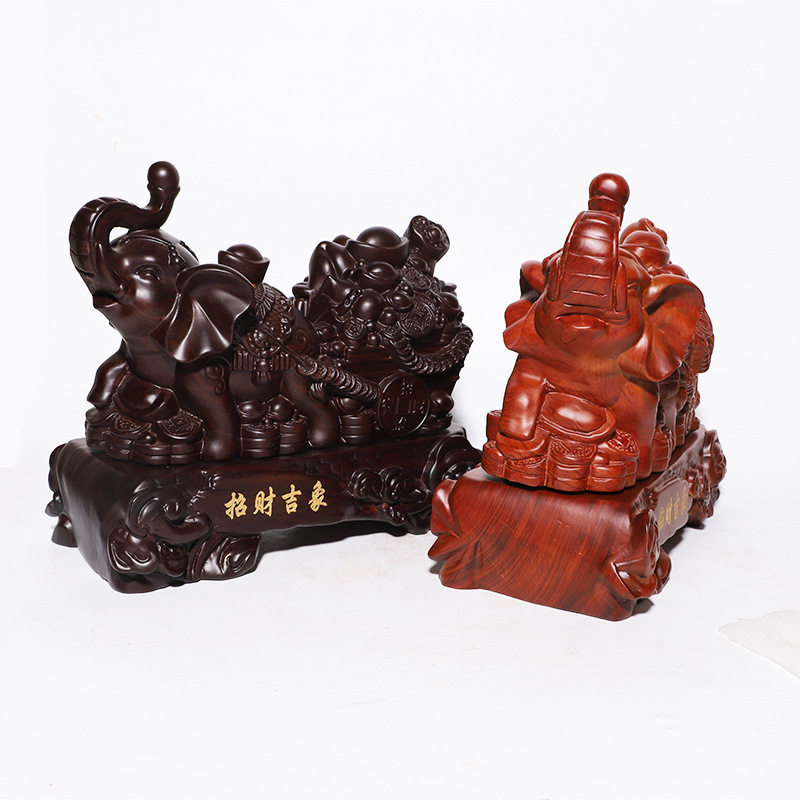 实木雕大象一对吉祥摆件
