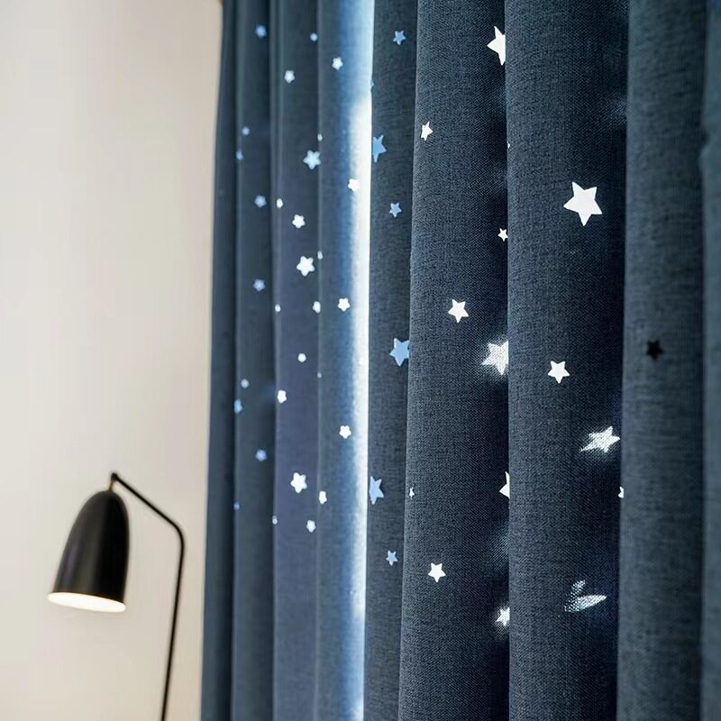 镂空星空棉麻遮光儿童房窗帘