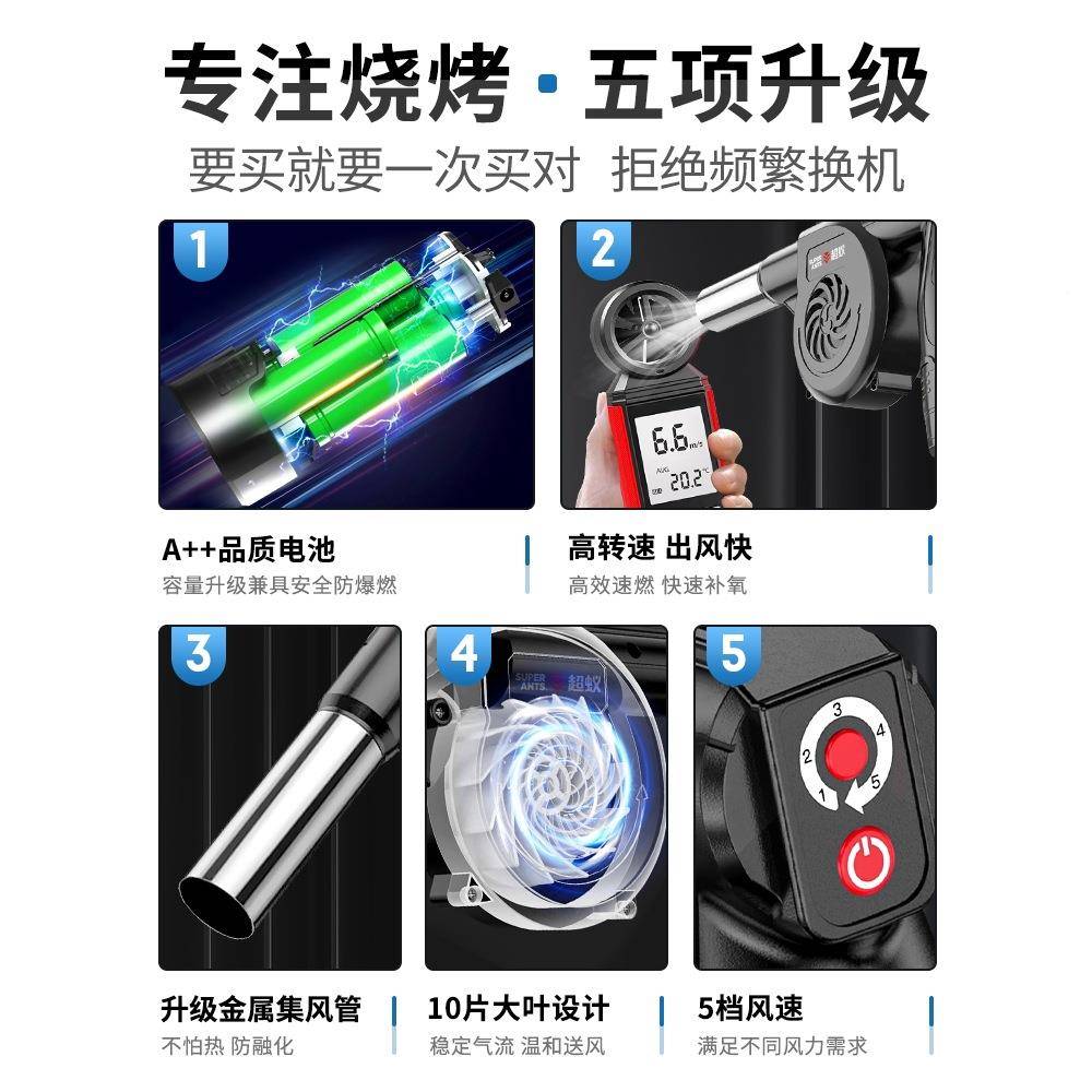 烤鼓风锂电机充电户外吹风机手电动无940烧线小型木炭生持火专用