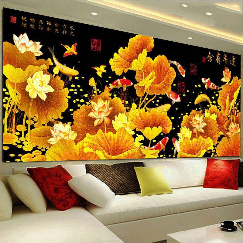 年年有约代荷余系列十字绣线绣新款客WTC厅花九鱼风景画大幅简现