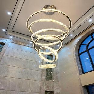 K9水晶大吊灯挑高简约现代客厅中空楼梯间楼中楼别墅挑空吊灯时尚