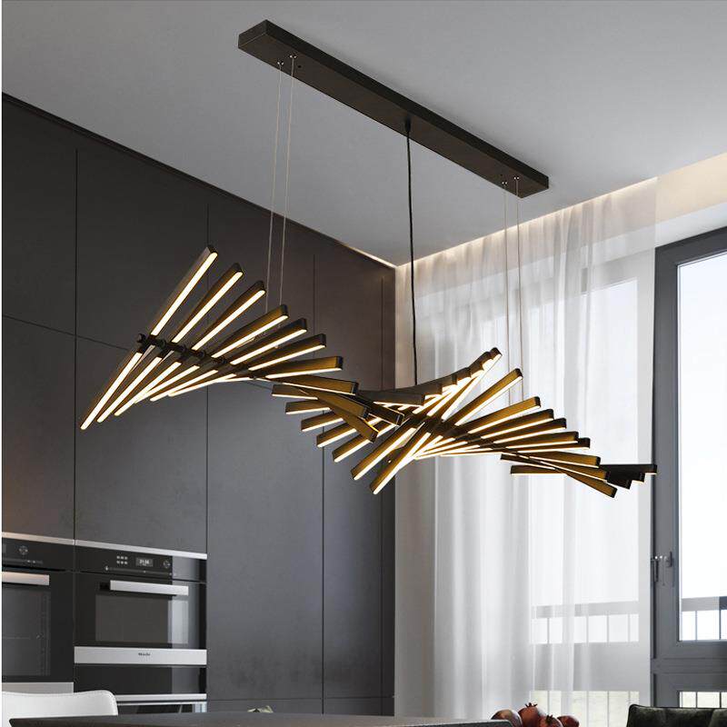 北欧客厅灯现代简约设计师餐厅吊灯极简线性鱼骨造型办公长条灯具