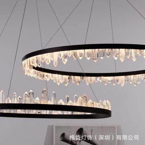 格诗天然水晶灯酒店会所现代简约圆环吊灯别墅复式楼客厅艺术灯具