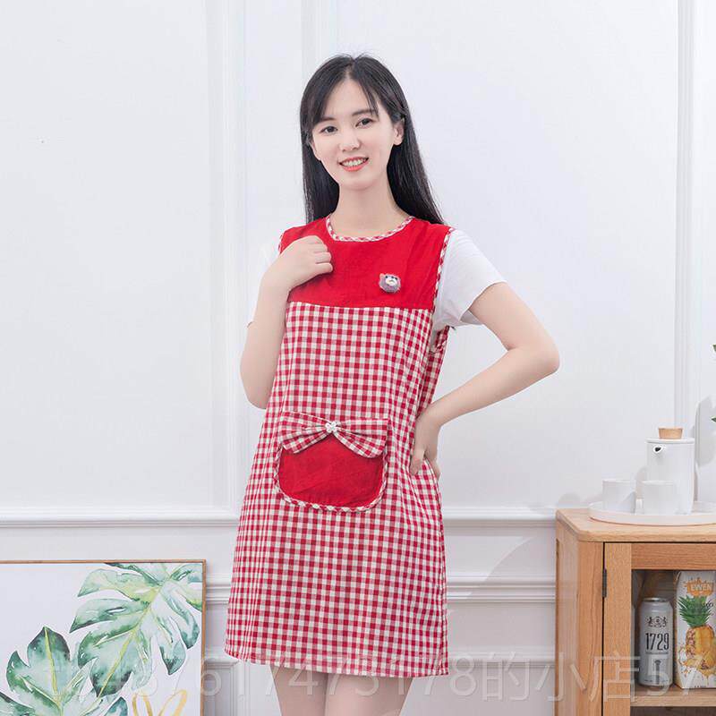 正品围裙女厨房家用纯防水防油可爱式韩时尚棉网红款肩带式版日工