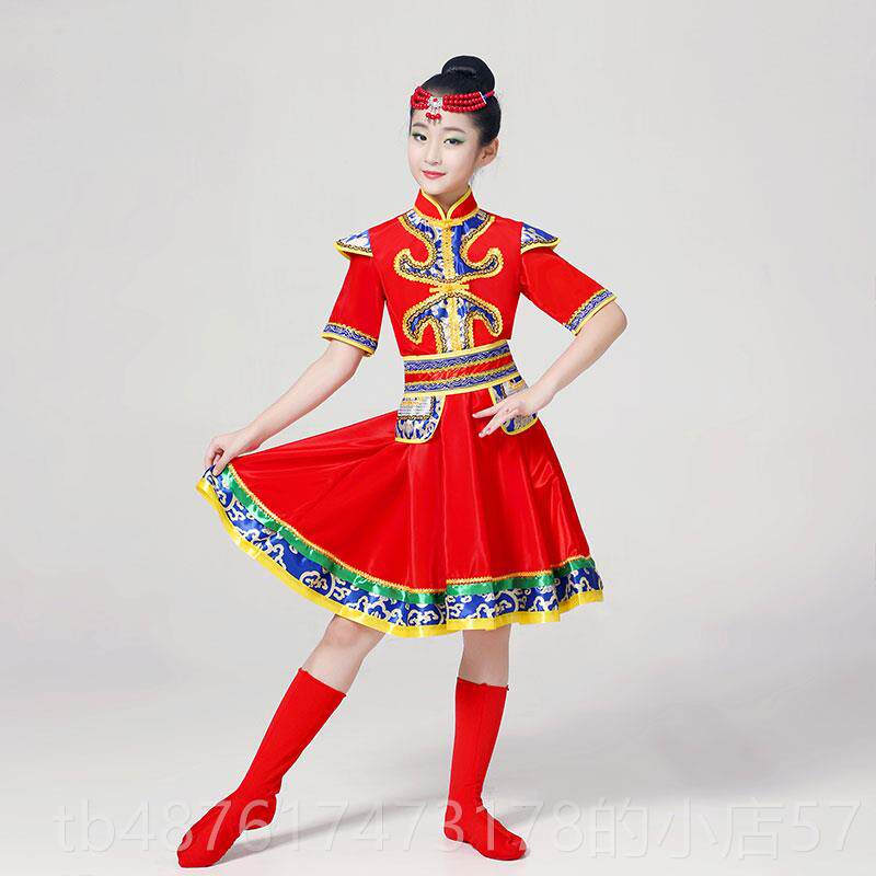 正品儿童蒙古服表演服筷子舞白马舞装蹈族演出服女古族少数民族服