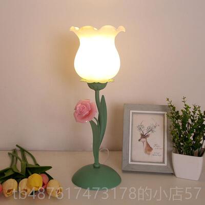 正品法式园浪少女台灯卧室物床头漫灯韩式玫瑰花造型生日礼田氛围