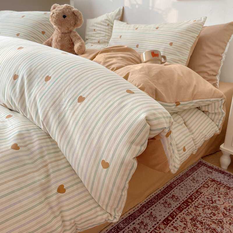 心弦卡通纯棉四件套可爱100棉被套儿童床上三件套1.8米床单床笠