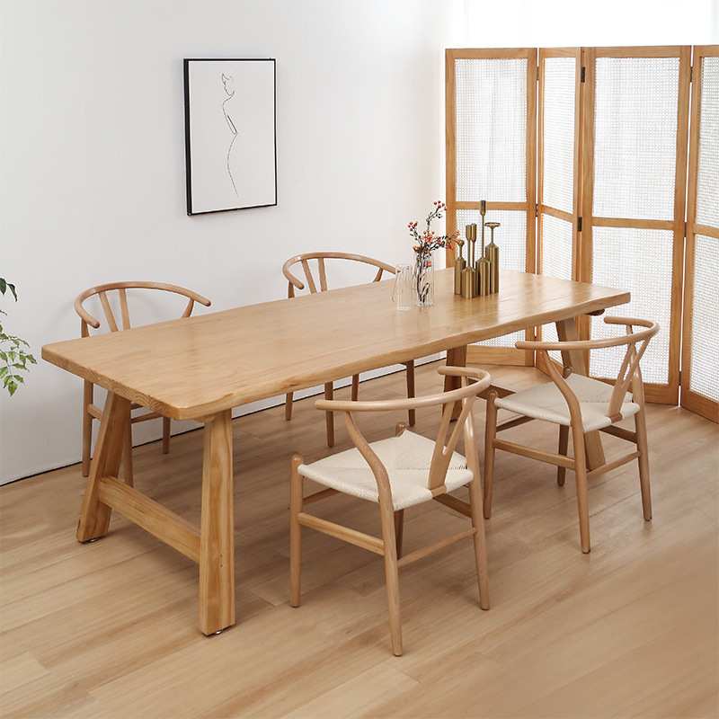 原木实木餐椅休闲客长桌子韩式餐厅家用吃饭餐桌田园风民宿餐桌椅
