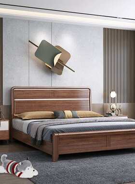 金丝檀木实木床1.8米现代简约1.5米双人主卧大床多功能高箱储物床