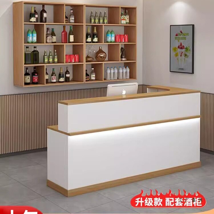 饭店吧台收银台酒柜一体墙上店铺小型转角柜台挂墙宾馆餐饮接待台