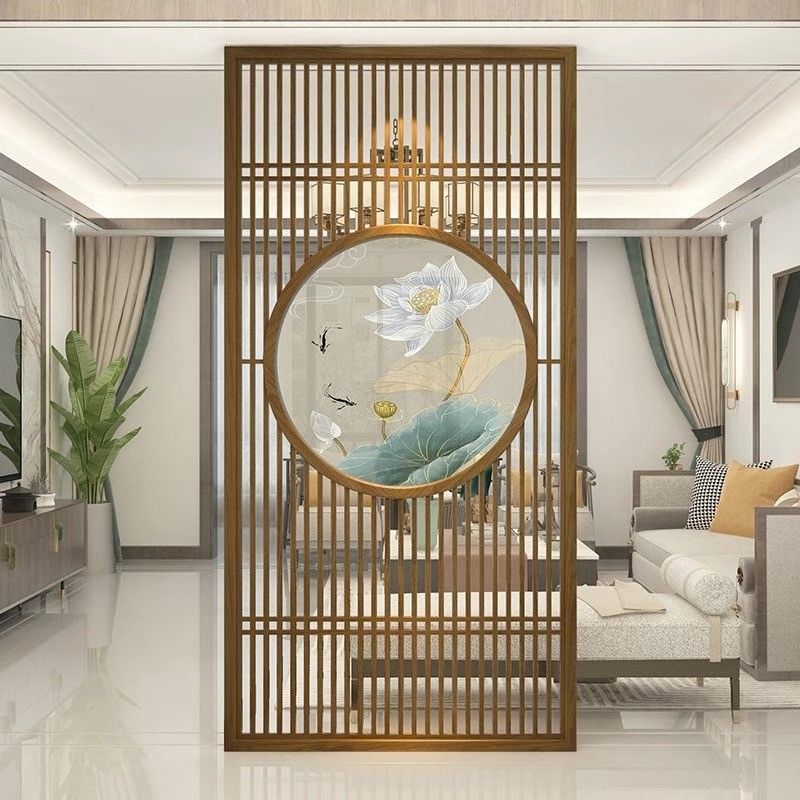 新款新中式实木屏风镂空隔断花格玄关栅栏仿古窗格古风背景墙代发