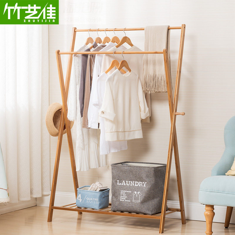 现代简约落地衣帽架实木组装卧室挂衣架韩式家用玄关台门厅柜