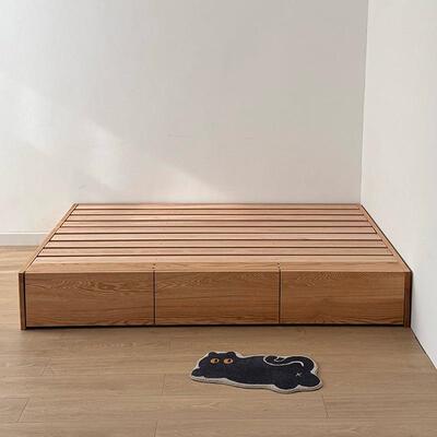 原木北红橡木木实无SUT床头小美户型抽储物大屉收纳落地榻榻米儿