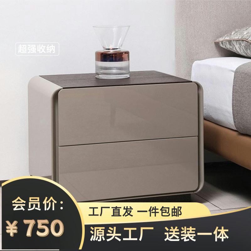 意式极简实木烤漆床头柜卧室烟熏木床边柜收纳储物柜创意风置物柜