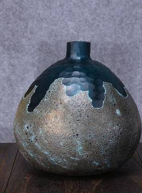 钻石刻10947蓝色玻璃花瓶性磨花瓶工手刻磨客厅装饰插花摆个件花