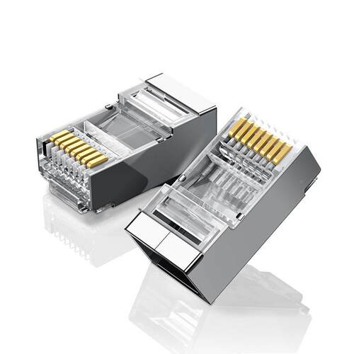 华维天纪屏蔽六类水晶头RJ45镀千兆HEM金机镀网头1线00个/盒8P8C
