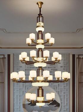 新式别墅复式楼大吊灯木全铜实玻53945中璃客厅中跃层楼梯间空长