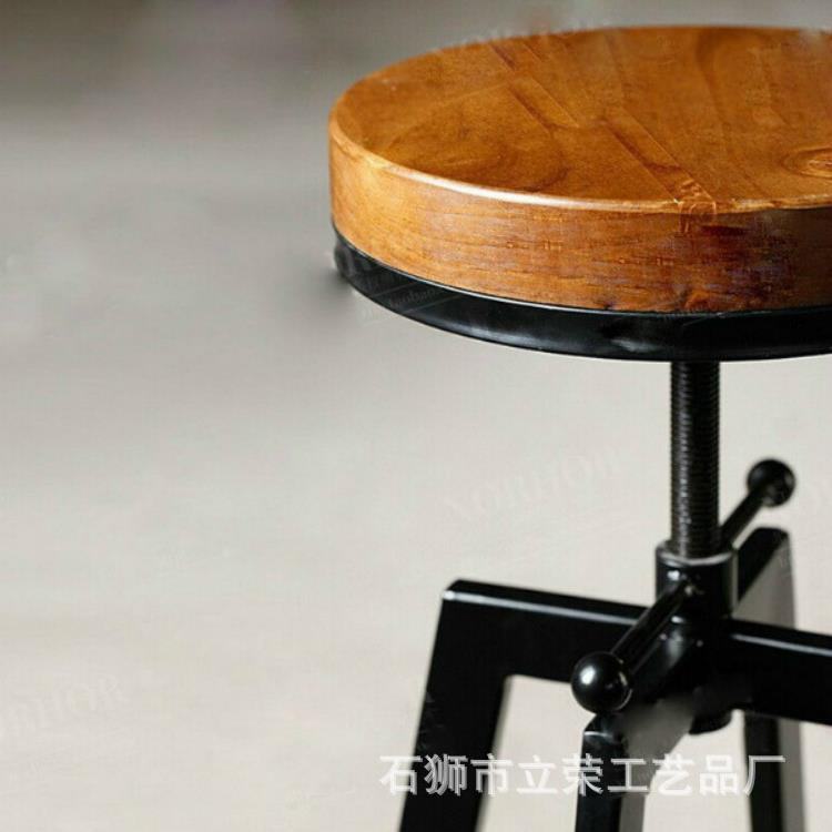 美式乡村创酒吧餐厅高脚酒椅休吧椅实木铁艺圆形旋60转升降闲意椅