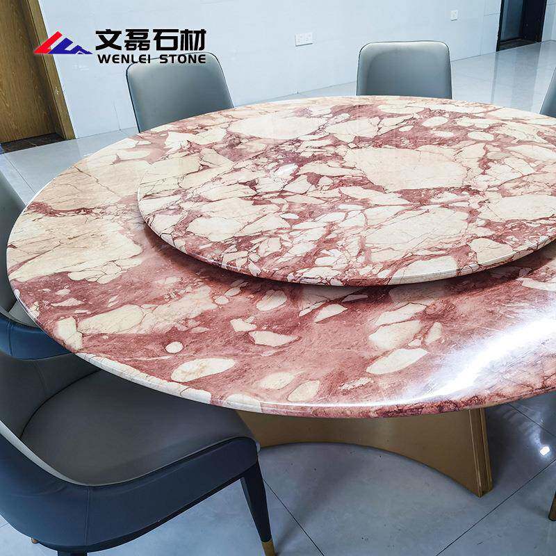 意式奢餐宝格丽粉轻桌现代约大理半石餐桌子粉色家用长方形圆形成