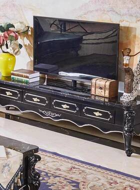 欧式黑轻檀木茶几OOL实木雕花大石茶桌木理美式奢客橡厅高档家具