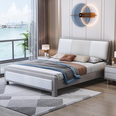 实木WSA双人具床家床简直风软包靠背约1.8米主卧双人床销实木床