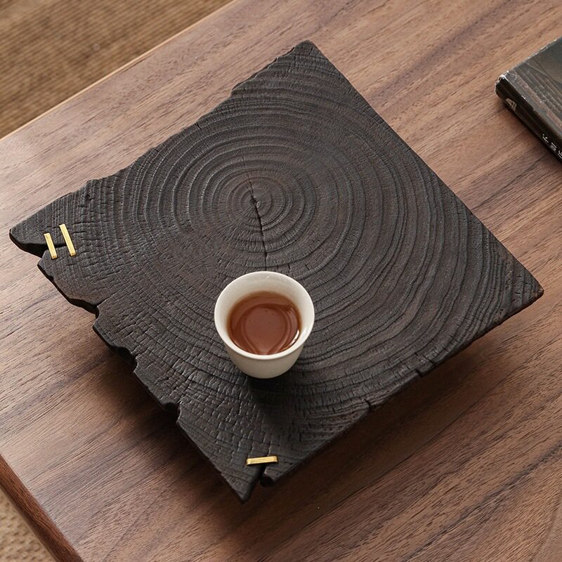 香樟木复古诧寂风铜钉茶盘