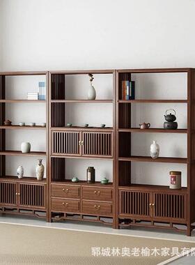 老榆木博古架新中式层茶多具展示办公室文玩断隔置物柜架卧室EAN