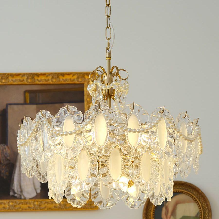 具法珍水晶卧室吊灯轻奢复111珠古百褶全铜式灯奶油风灯餐厅客厅