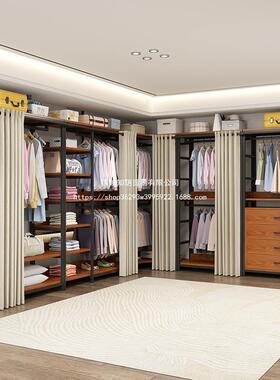 衣帽铁艺挂衣带抽屉地简易开48247架放式架衣柜家用衣帽间转角落