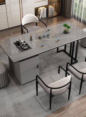 岩板茶桌椅组合简室办约现轻奢家代用客厅UTB阳台公泡茶台烧水壶