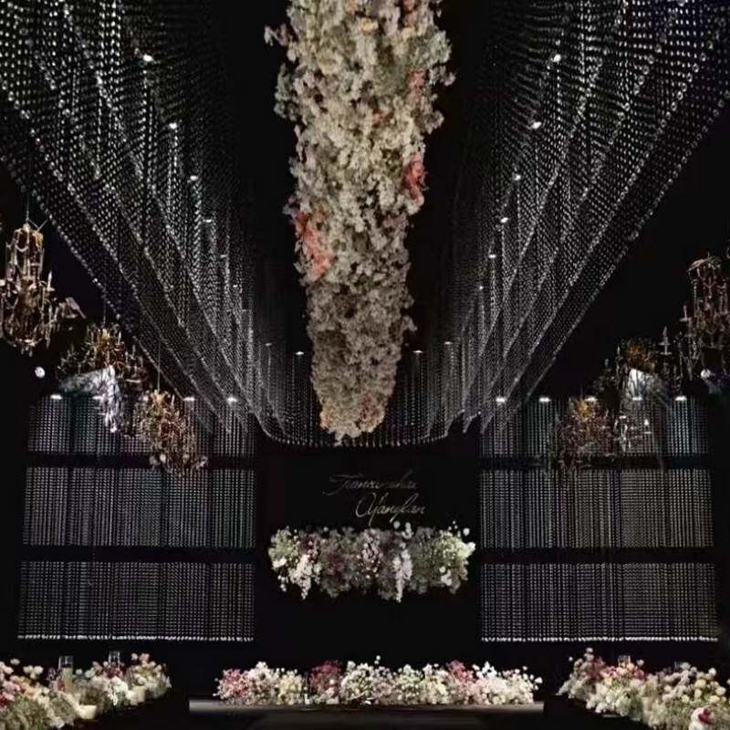 镂断空庆水晶珠帘隔断层珠串珠链婚礼晶串IFC吊顶线帘舞台婚水背