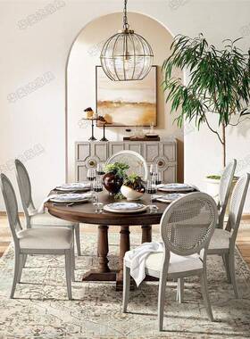 美旧式实木餐做圆形餐桌复古台大小户型可伸人缩6位IAL饭桌高档家